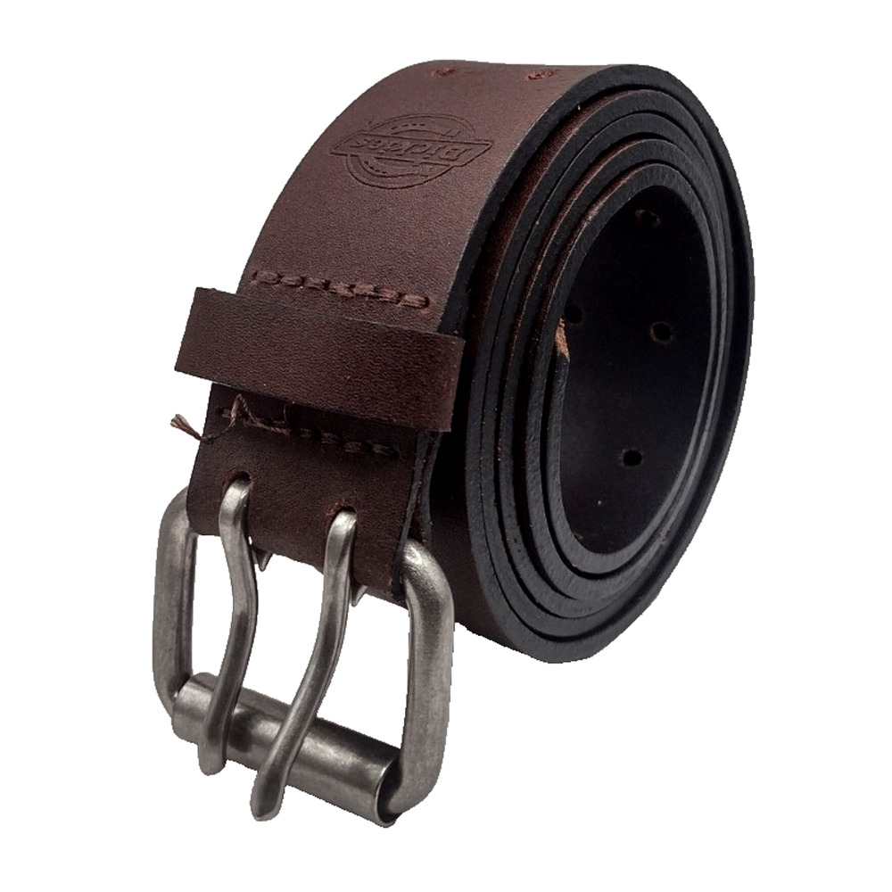 DICKIES@ Men's 100% Leather Belt Brown 2-Hole Heavy Duty Silver Buckle 46-48